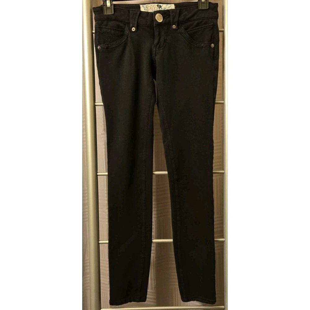 Jolt Low Rise Stretch Jeans Black Juniors Size 00 Comfy *Flaw*